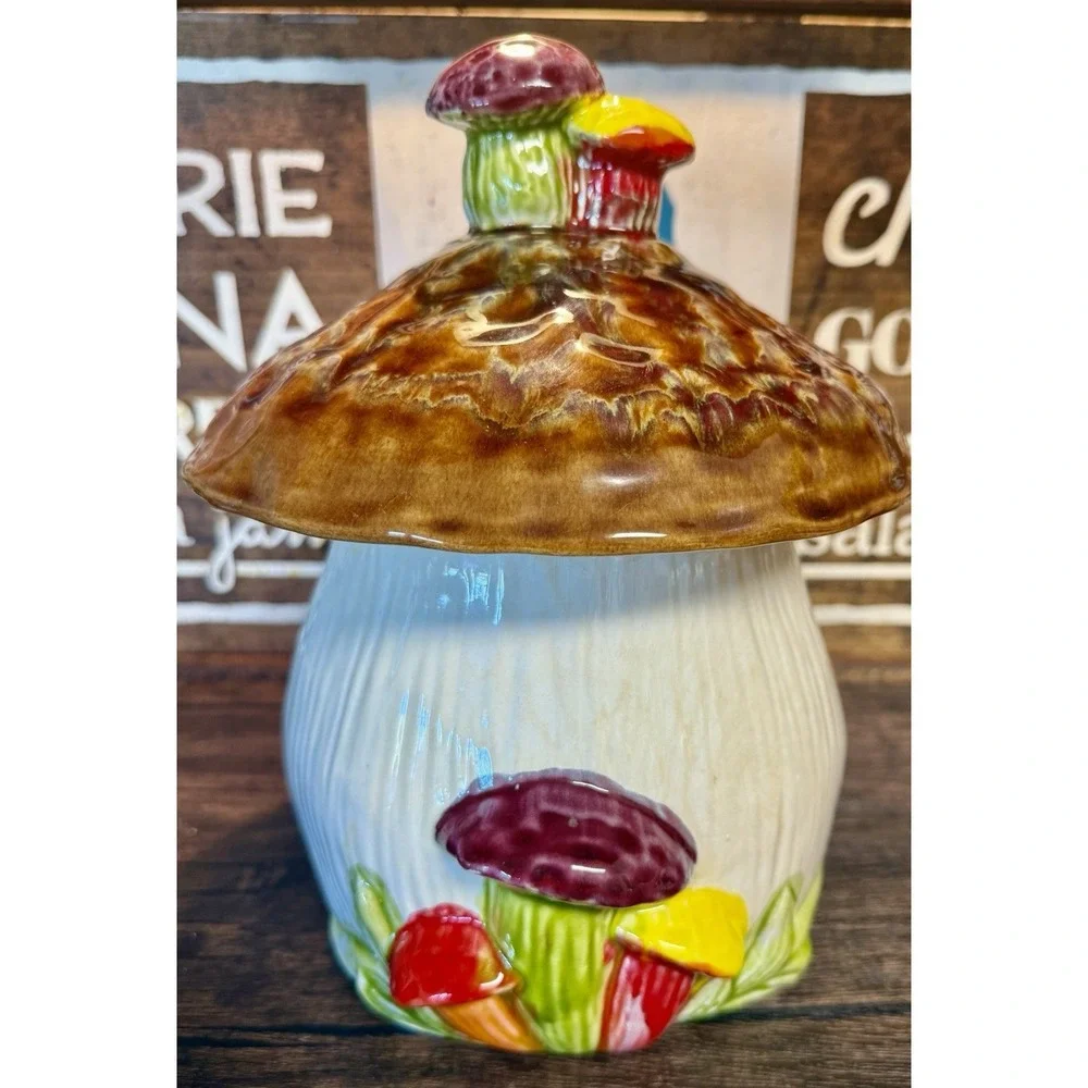 Vintage Ceramic Mushroom Canister 9 1/2 height, with lid Heavy